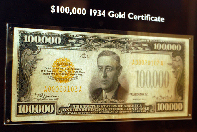 1934 United States $100,000 Gold Certificate.