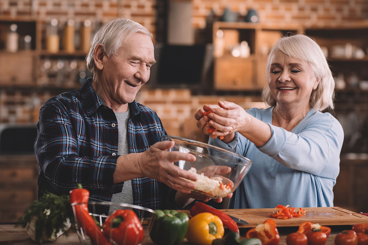 Old Couple Preparing Healthy Dinner