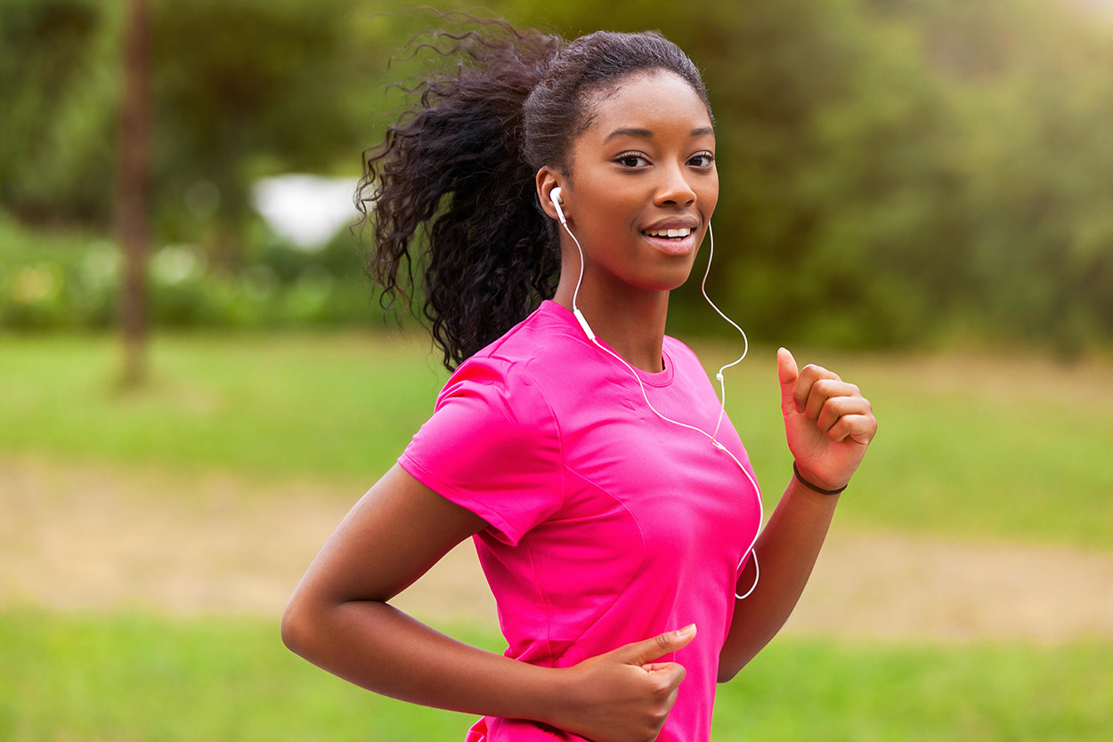 Happy woman running