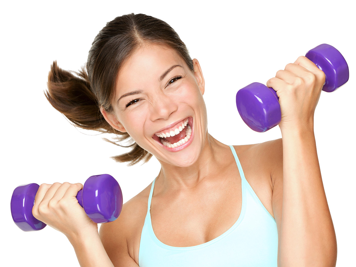 Woman lifting dumbbells