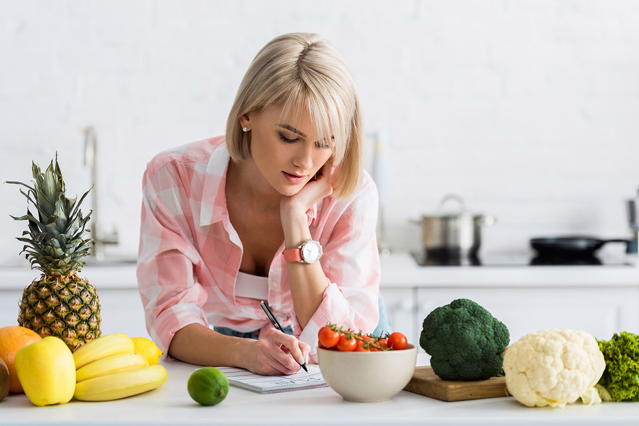 Woman on Kitchen Calculating