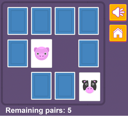 Animals Memory Flashcard Game.