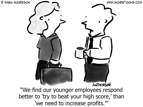 Millennial Motivation Cartoon: High Scores, Not Sales.