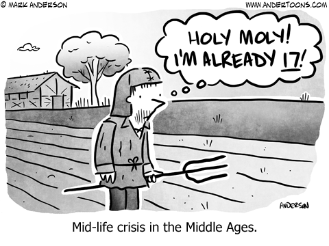 Middle Ages Midlife Crisis Cartoon.