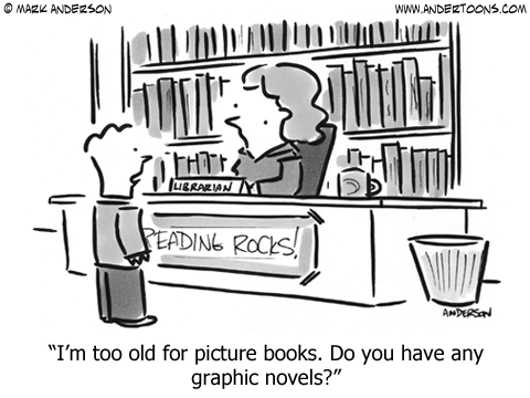 Cartoon About Graphic Novels in the Library.